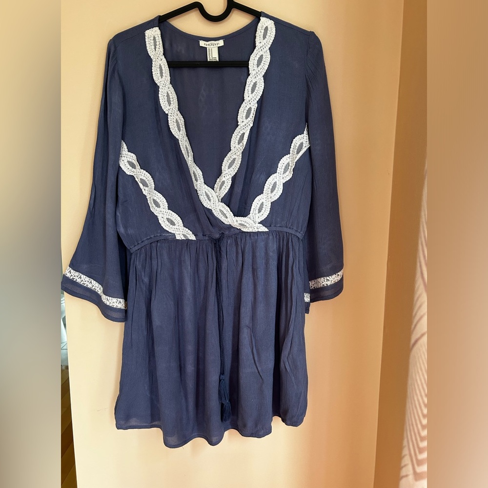 Light purple coverup /dress with white lace detail